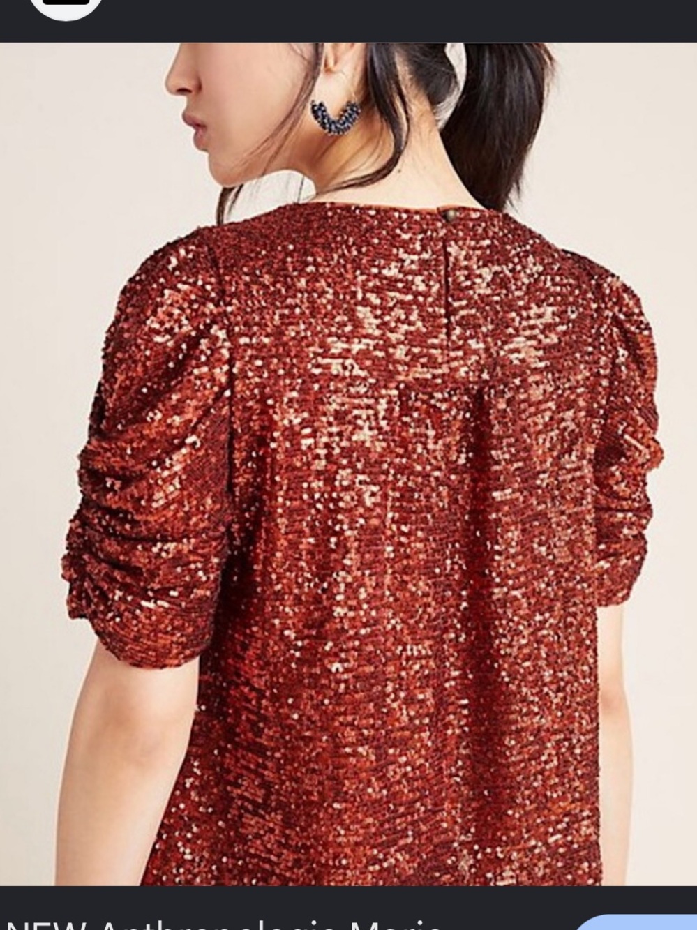 Anthropologie Copper Sequin Short-Sleeve Blouse - Picture 2 of 10
